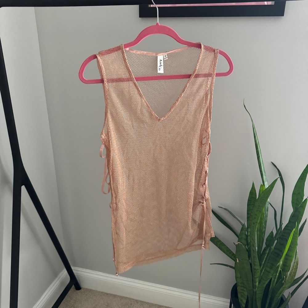 ASOS AndCo Rose Gold Mesh Swim Coverup Dress Small NWOT